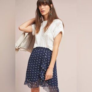 Hutch Ruffled Clip Dot Mini Skirt 12 Anthropologie navy blue polka dots ruffle